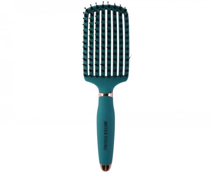 Szczotka do rozczesywania i suszenia w�os�w z w�osiem dzika i nylonowym Sister Young Ovia Hair Brush - ciemnozielona