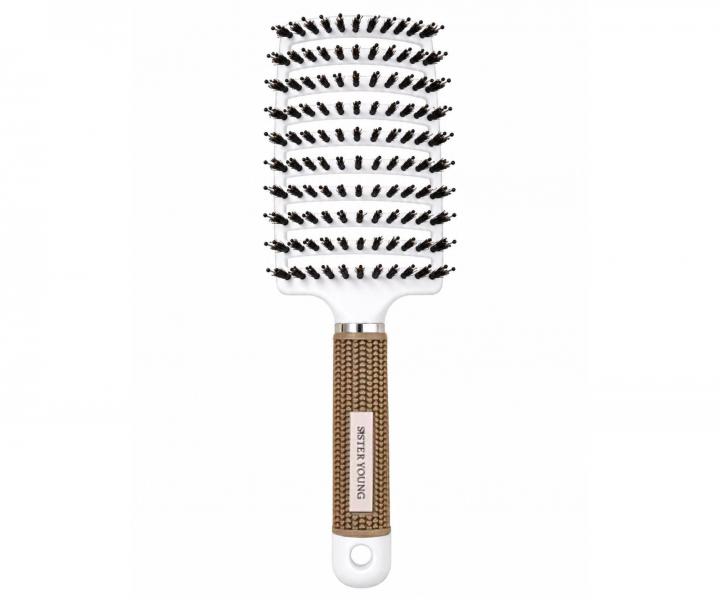 Szczotka do rozczesywania i suszenia w�os�w z w�osiem dzika i nylonowym Sister Young Zoco Hair Brush - bia�a