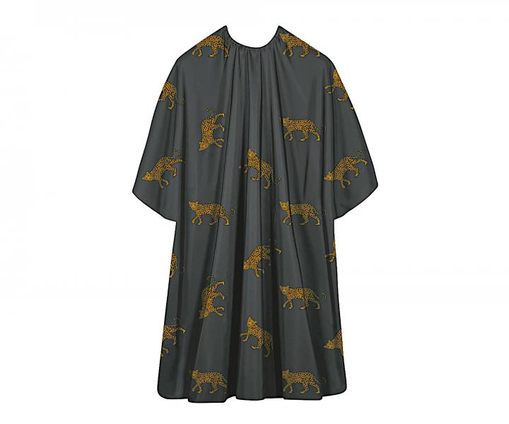 Peleryna fryzjerska do strzyenia wosw Sibel Economyss Leopard - czarna z nadrukiem lamparta