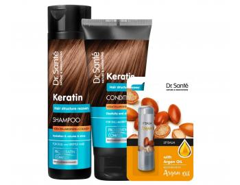 Zestaw odbudowujcy do wosw matowych i amliwych Dr. Sant Keratin - szampon 250 ml + odywka 200 ml + balsam do ust gratis