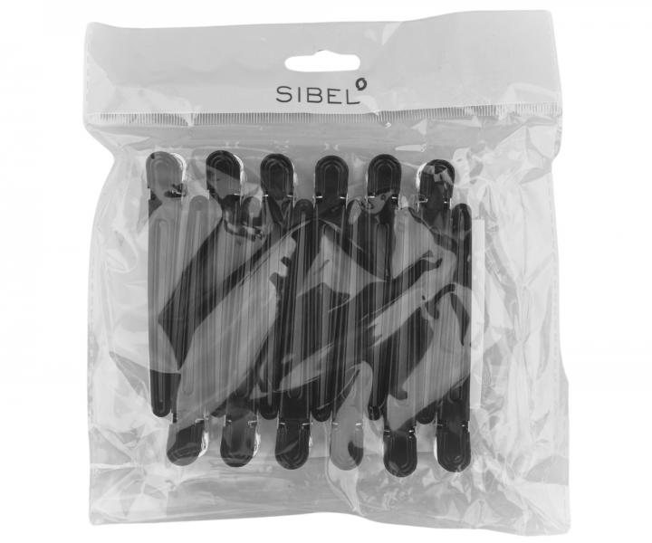 Klipsy do wosw Sibel plastikowo-aluminiowe - 10 cm - 12 szt - czarne