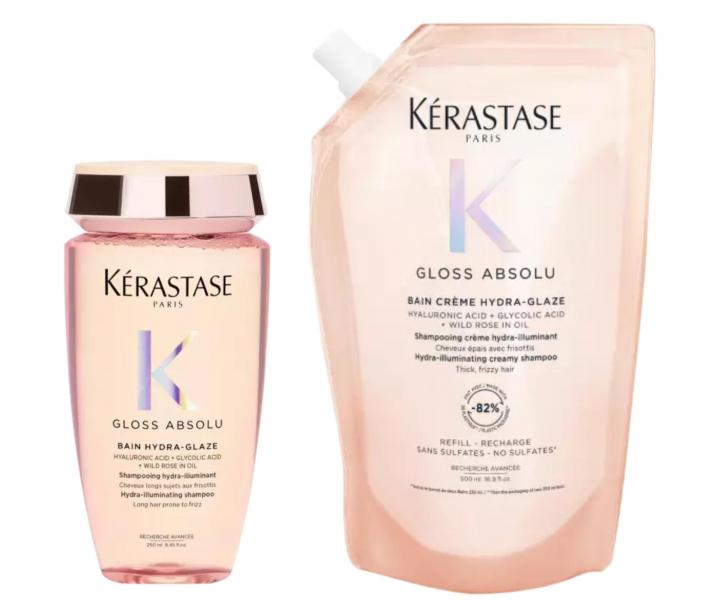 Szampon rozja�niaj�cy do w�os�w grubych i pusz�cych si� K�rastase Gloss Absolu Bain Hydra-Glaze - 250 ml + zapas 500 ml