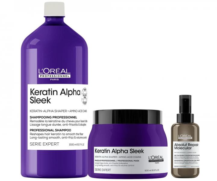 Zestaw wyg�adzaj�cy w�osy Lor�al Professionnel Keratin Alpha Sleek + kuracja wst�pna Absolut Repair Molecular 100 ml gratis