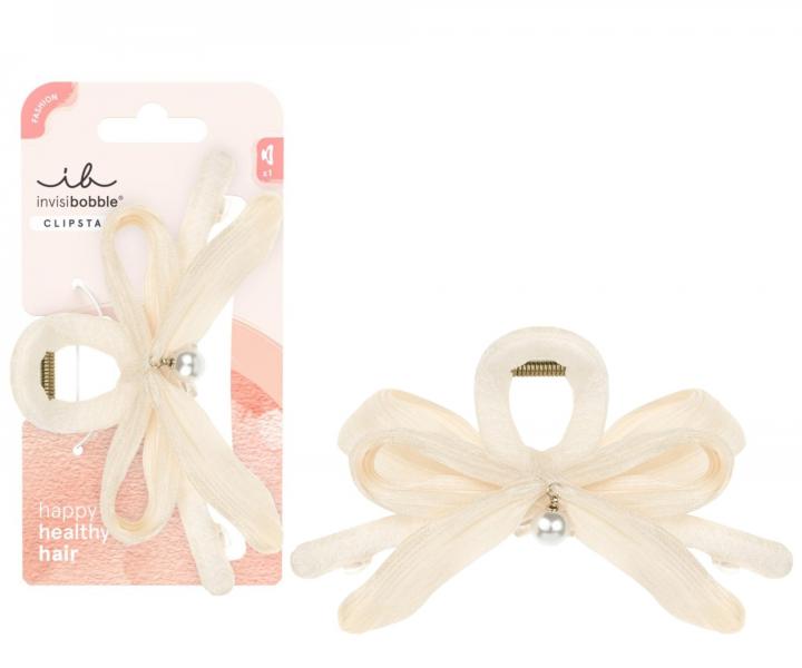 Klamra do w�os�w z kokard� i pere�k� Invisibobble Clipstar L Ballet Core - kremowa