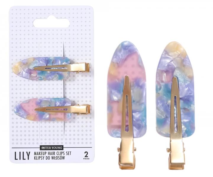 Spinki do w�os�w Sister Young Lily Makeup Hair Clips Set - 6 cm - 2 szt. - r�owo-niebieskie