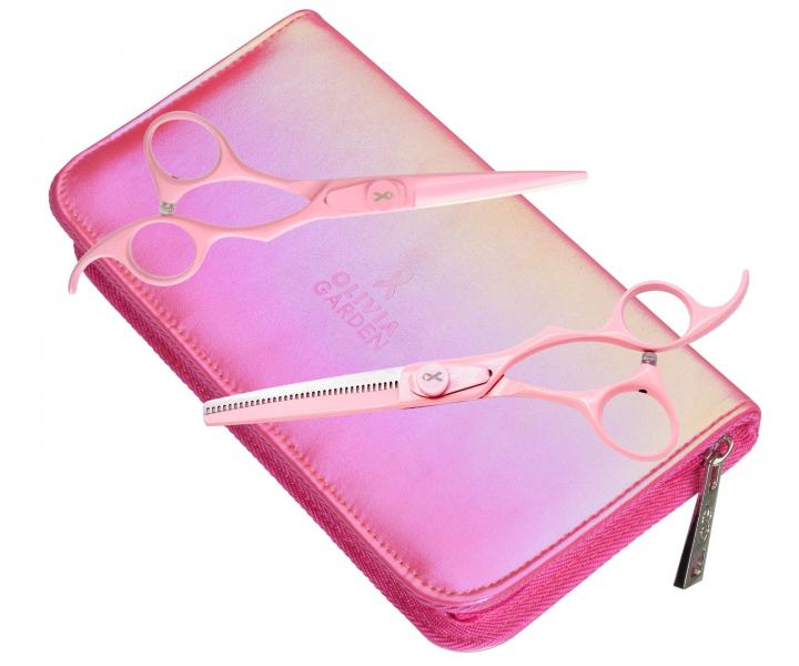 Zestaw noyczek fryzjerskich 5,75" i noyczek degawek 6,35" Olivia Garden SilkCut ThinkPink Edition 2025