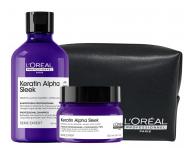 Zestaw do d�ugotrwa�ego wyg�adzania kr�conych w�os�w Lor�al Professionnel Serie Expert Keratin Alpha Sleek + kosmetyczka gratis