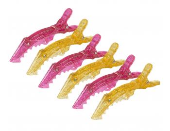 Klipsy do w�os�w Sibel Gator - 11 cm - 6 szt - r�owe, ��te