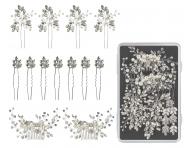 Zestaw ozdobnych kokwek i spinek grzebieni Sibel Festive Hair Pins Silver Color Kit - 13 szt. - srebrny