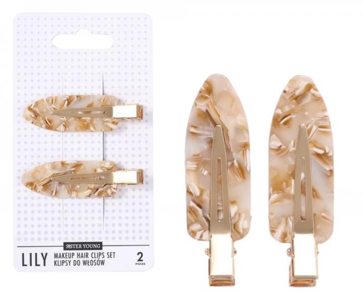 Spinki do w�os�w Sister Young Lily Makeup Hair Clips Set - 6 cm - 2 szt. - kremowo-be�owe