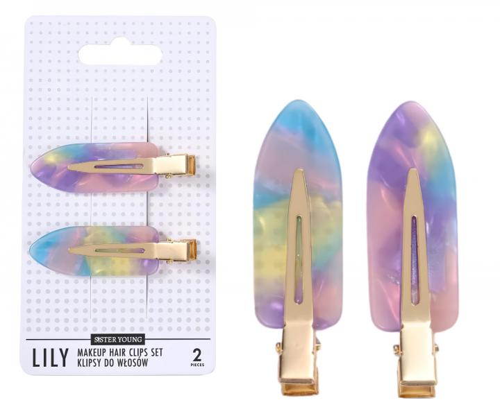 Spinki do w�os�w Sister Young Lily Makeup Hair Clips Set - 6 cm - 2 szt. - r�owo-fioletowe