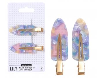 Spinki do w�os�w Sister Young Lily Makeup Hair Clips Set - 6 cm - 2 szt. - r�owo-niebieskie
