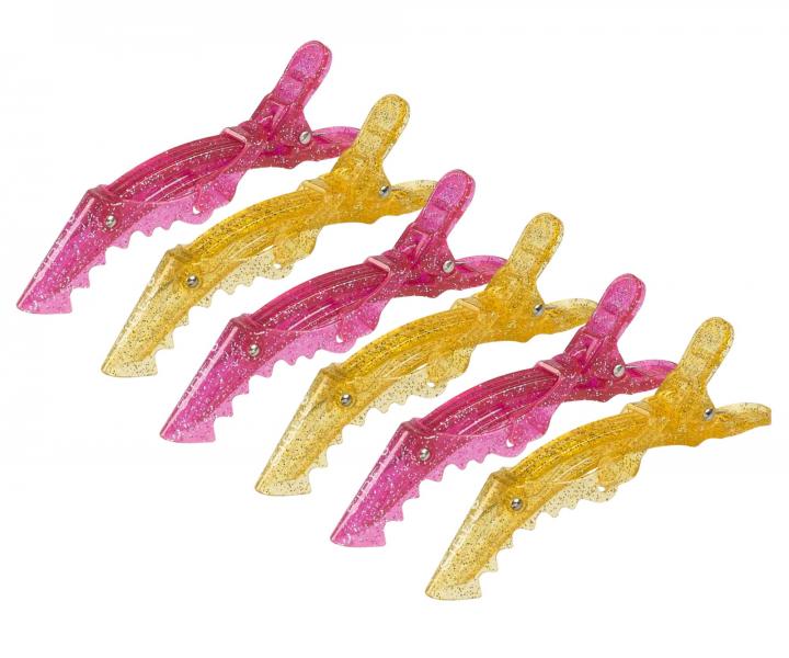 Klipsy do w�os�w Sibel Gator - 11 cm - 6 szt. - r�owe, ��te