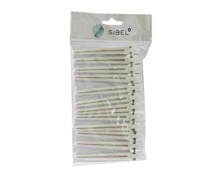 Klipsy do wosw Sibel plastikowo-aluminiowe - 10 cm - 12 szt - biae