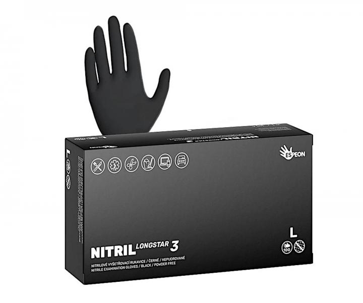 Rkawice nitrylowe mocne przeduone o chropowatej powierzchni Espeon Nitril Longstar 3 - 100 szt - czarne - L