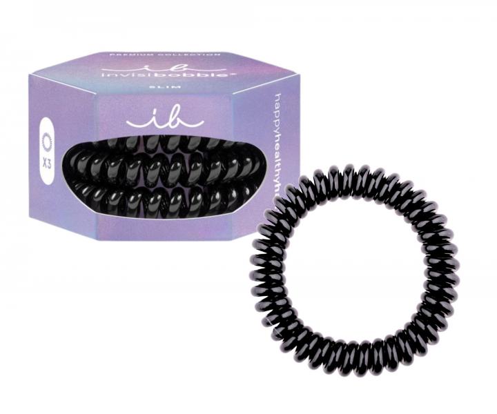 Gumka do wosw spiralka cienka Invisibobble Slim Premium True Black - czarna - 3 szt.