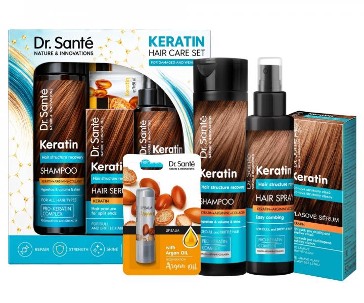 Zestaw upominkowy odbudowuj�cy do w�os�w matowych i �amliwych Dr. Sant� Keratin Hair Care Set