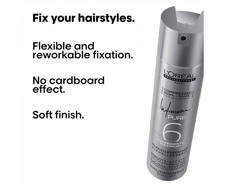 Hypoalergiczny lakier do w�os�w lekko utrwalaj�cy Lor�al Professionnel Infinium Pure Soft - 300 ml