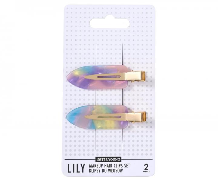 Spinki do w�os�w Sister Young Lily Makeup Hair Clips Set - 6 cm - 2 szt. - r�owo-fioletowe