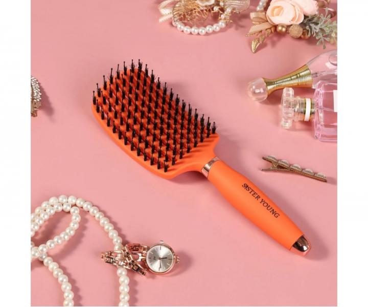 Szczotka do rozczesywania i suszenia w�os�w z w�osiem dzika i nylonowym Sister Young Ovia Hair Brush - pomara�czowa