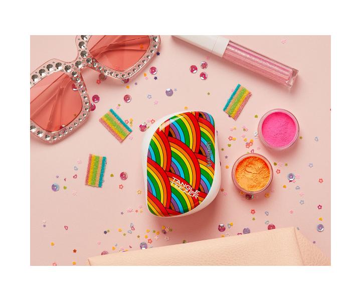 Szczotka do rozczesywania wosw Tangle Teezer Compact Rainbow Galore - biao-czerwona