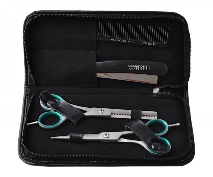 Profesjonalny zestaw noyczek fryzjerskich 5,5" i degawek 5,5" + brzytwa Eurostil Professional