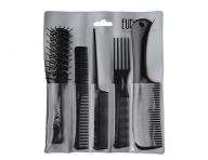 Zestaw profesjonalnych grzebieni ze szczotk Eurostil Professional - 5 szt - czarny