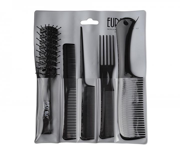 Zestaw profesjonalnych grzebieni ze szczotk Eurostil Professional - 5 szt - czarny