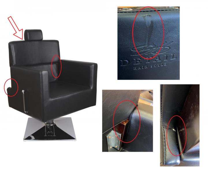 Fotel fryzjerski barberski Detail Larry - czarny (68) - II. jako - klej na ekoskrze, rysy i dziury