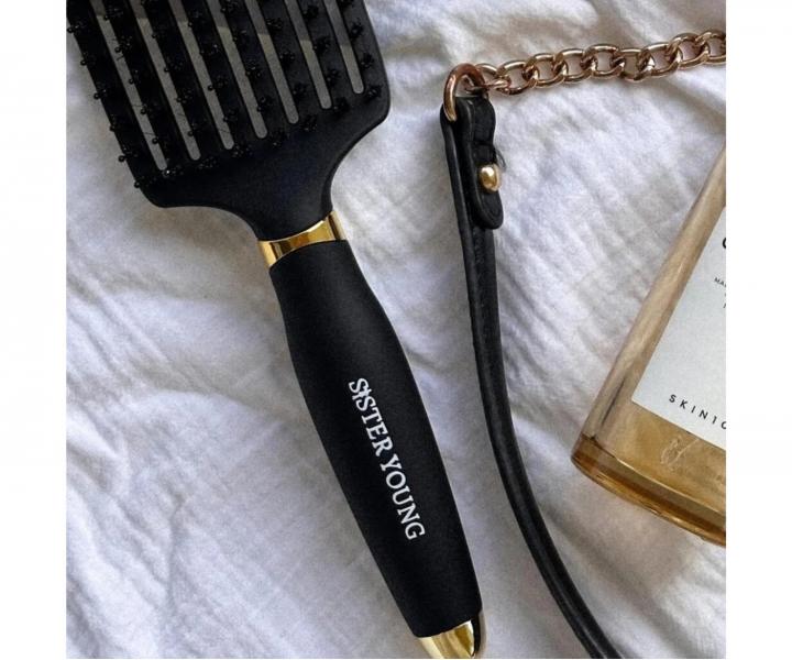 Szczotka do rozczesywania i suszenia w�os�w z w�osiem dzika i nylonowym Sister Young Ovia Hair Brush - czarna
