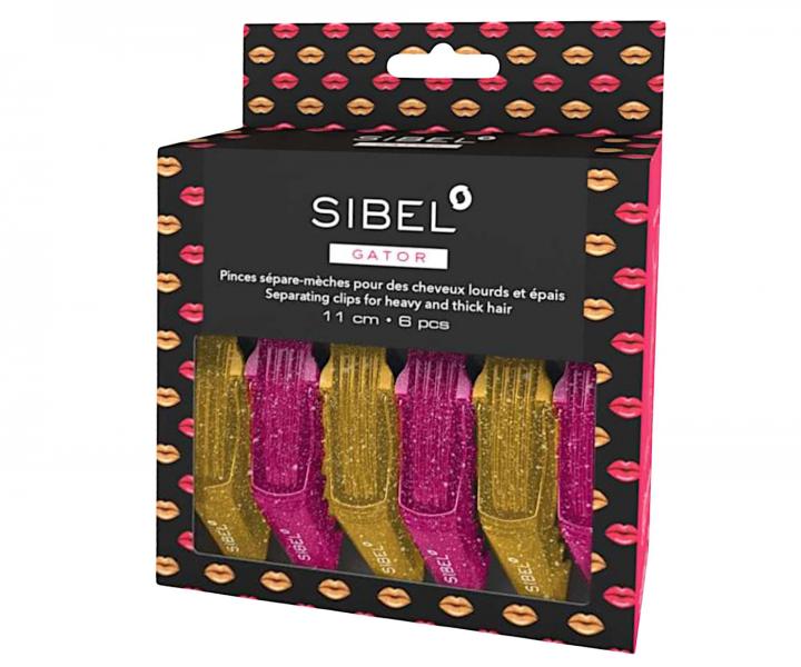 Klipsy do w�os�w Sibel Gator - 11 cm - 6 szt. - r�owe, ��te