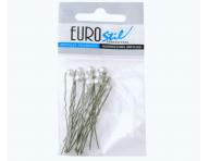Kok�wka karbowana z bia�ym koralikiem Eurostil Professional 6 cm - br�zowa - 12 szt.