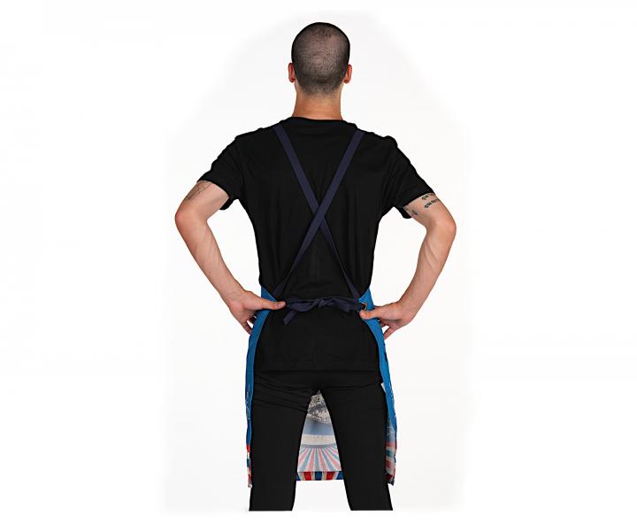 Fartuch Barber Eurostil Professional Blue Barbershop - niebieski z nadrukiem