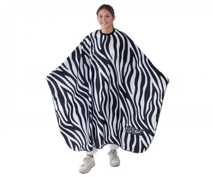 Peleryna fryzjerska do strzyenia Eurostil Professional - zebra - metalowy haczyk