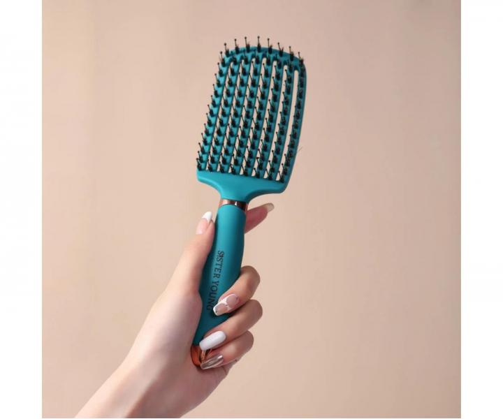 Szczotka do rozczesywania i suszenia w�os�w z w�osiem dzika i nylonowym Sister Young Ovia Hair Brush - ciemnozielona