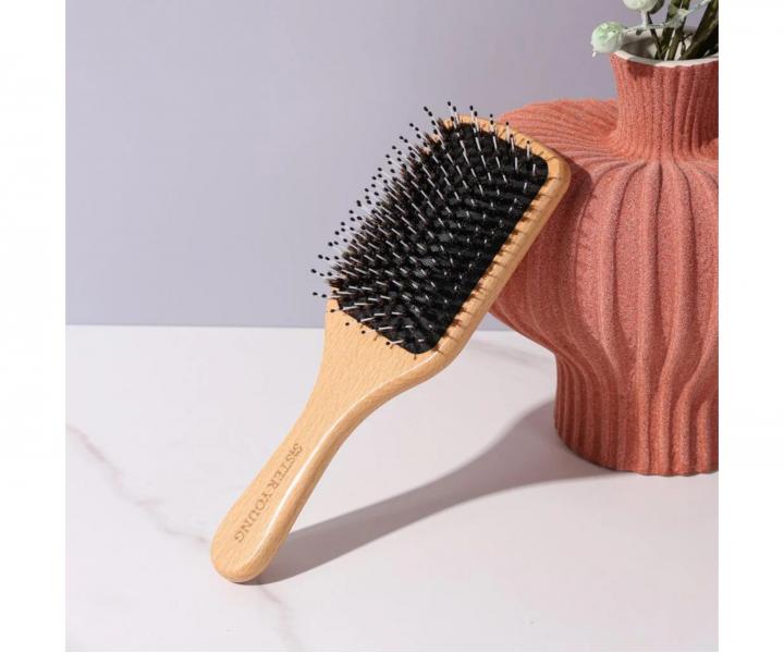 P�aska drewniana szczotka do w�os�w z w�osiem dzika i nylonowym Sister Young Vera Hair Brush - 24,3 x 8 cm