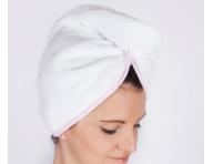 Turban do w�os�w MaryBerry Candy Dream - bia�y z r�owym paskiem