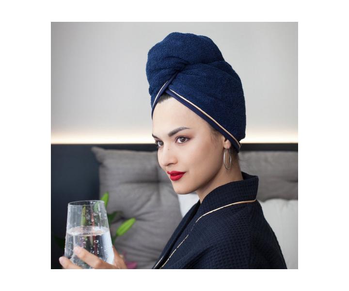 Turban do w�os�w MaryBerry Full Moon - granatowy ze z�otym paskiem