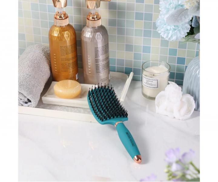 Szczotka do rozczesywania i suszenia w�os�w z w�osiem dzika i nylonowym Sister Young Ovia Hair Brush - ciemnozielona