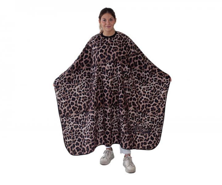 Peleryna fryzjerska do strzyenia wosw Eurostil Professional - lampart - metalowy haczyk