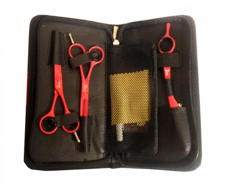 Zestaw no�yczek fryzjerskich 5,5" + brzytwa Fox Color Red - czerwony