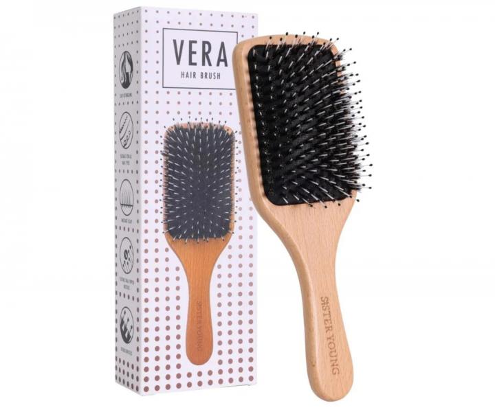 P�aska drewniana szczotka do w�os�w z w�osiem dzika i nylonowym Sister Young Vera Hair Brush - 24,3 x 8 cm