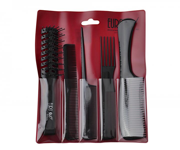 Zestaw profesjonalnych grzebieni ze szczotk Eurostil Professional - 5 szt - czarny