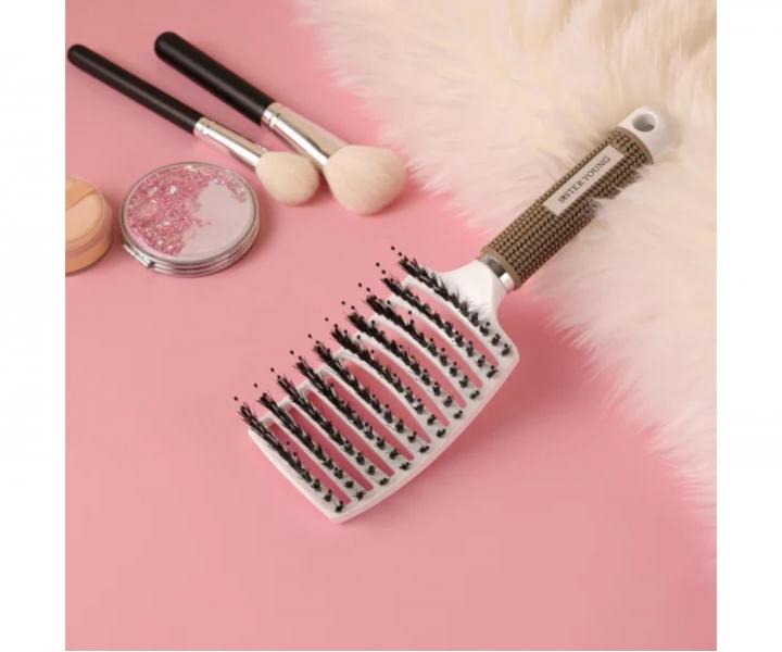 Szczotka do rozczesywania i suszenia w�os�w z w�osiem dzika i nylonowym Sister Young Zoco Hair Brush - bia�a