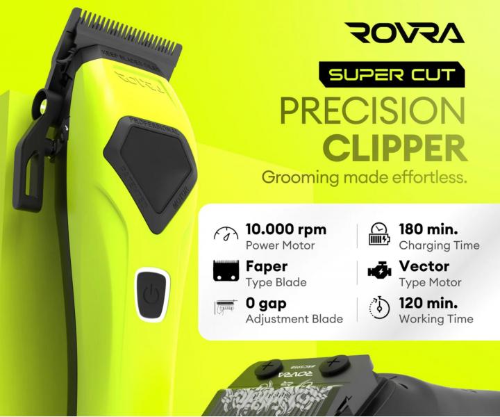 Profesjonalna maszynka do w�os�w z wymiennymi obudowami Rovra Super Cut Professional 5209 - neonowa ziele�/bia�a/czarna