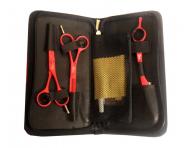 Zestaw no�yczek fryzjerskich 5,5" + brzytwa Fox Color Red - czerwony