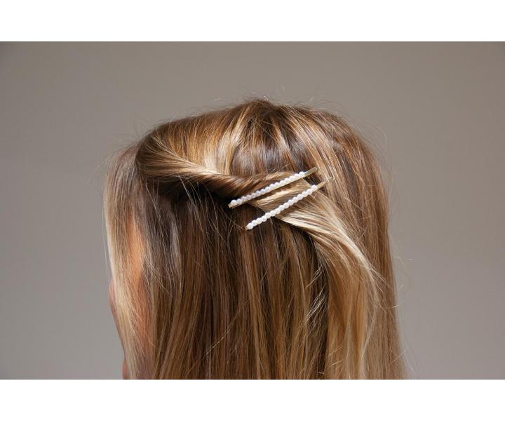 Ozdobna paska spinka do wosw z perami Eurostil Professional - zota - 7 cm - 2 szt