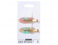 Spinki do w�os�w Sister Young Lily Makeup Hair Clips Set - 6 cm - 2 szt. - r�owo-zielone