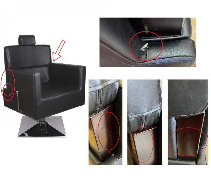 Fotel fryzjerski barberski Detail Larry - czarny (68) - II. jako�� - otarcia na drewnianej powierzchni i dziury w ekosk�rze