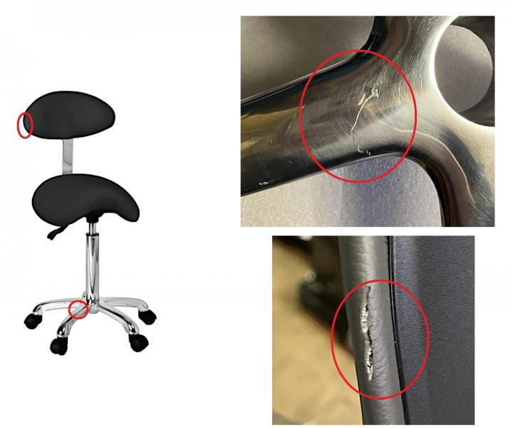 Taboret siodo na kkach Weelko NOBLE - czarny - II. jako - rysy na podstawie i rozdarta ekoskra